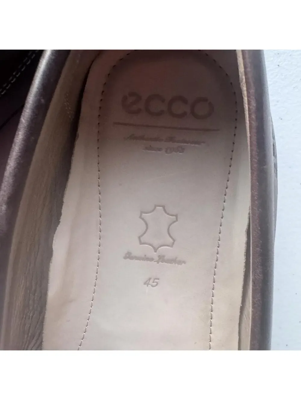 ECCO Brown Leather Moc Toe Loafers Slip On Dress Shoes